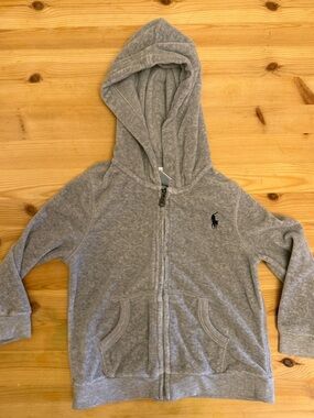 3/$15 Ralph Lauren Polo baby gray velour zip up hoodie jacket 24 mos EUC